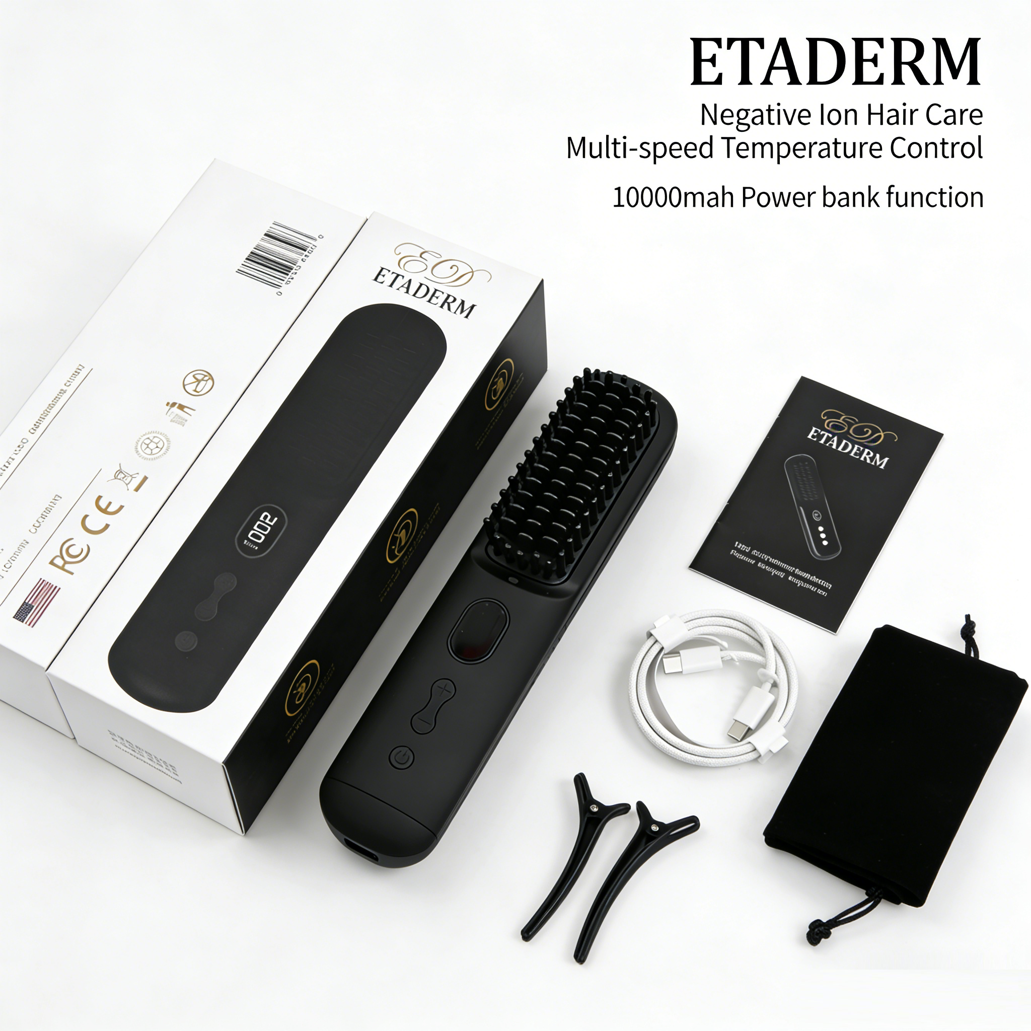 Wireless Charging Negative Ion Hair Straightening Brush