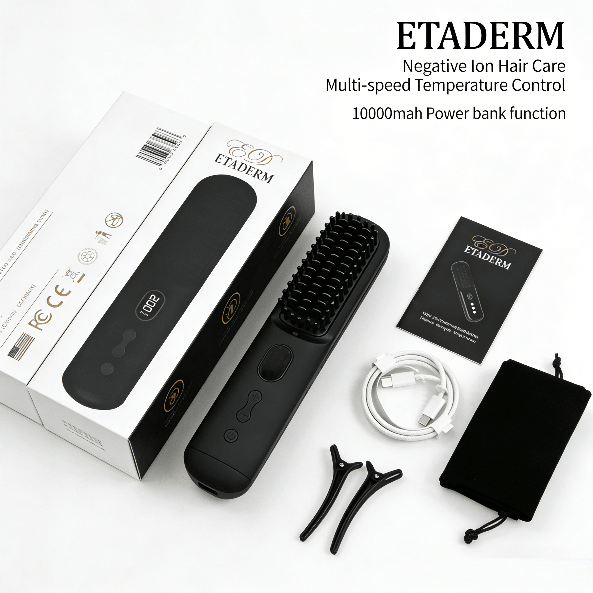 Wireless Charging Negative Ion Hair Straightening Brush