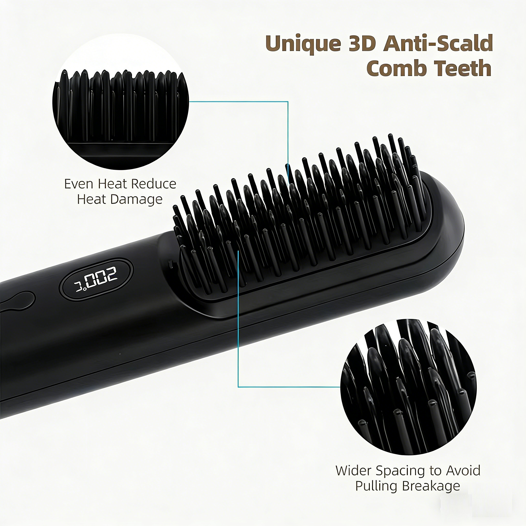 Wireless Charging Negative Ion Hair Straightening Brush